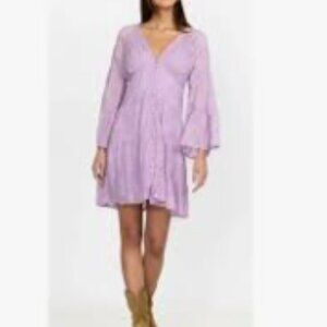 Johhny Was Phoenix Embroidered Flow Tiered Dress in Lilac XS EUC